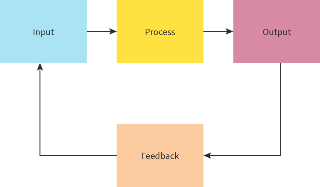 Input-->process-->output-->Feedback-->input

basic Business model